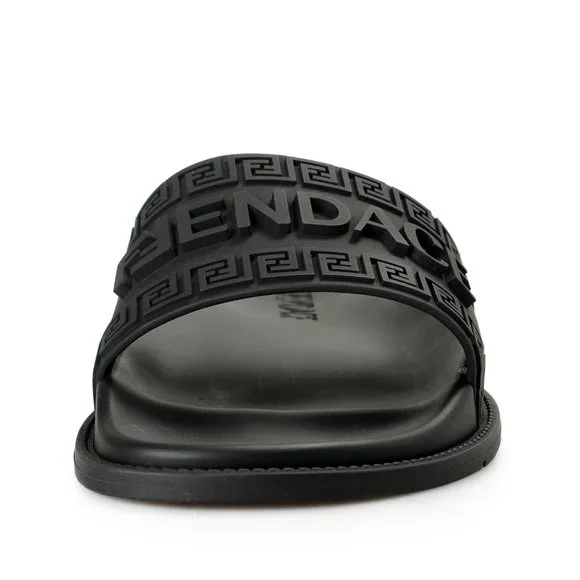 Fendace Women's Black Rubber Logo Embossed Pool Slide Flip Flops Shoes - Main Image